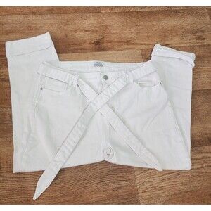H+H Harmony & Havoc Cropped White Stretch Denim Cuffed Jeans Size 14 With Belt